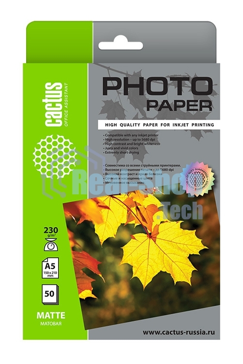 Фотобумага Cactus CS-MA523050 A5/230г/м2/50л./белый матовое для струйной печати