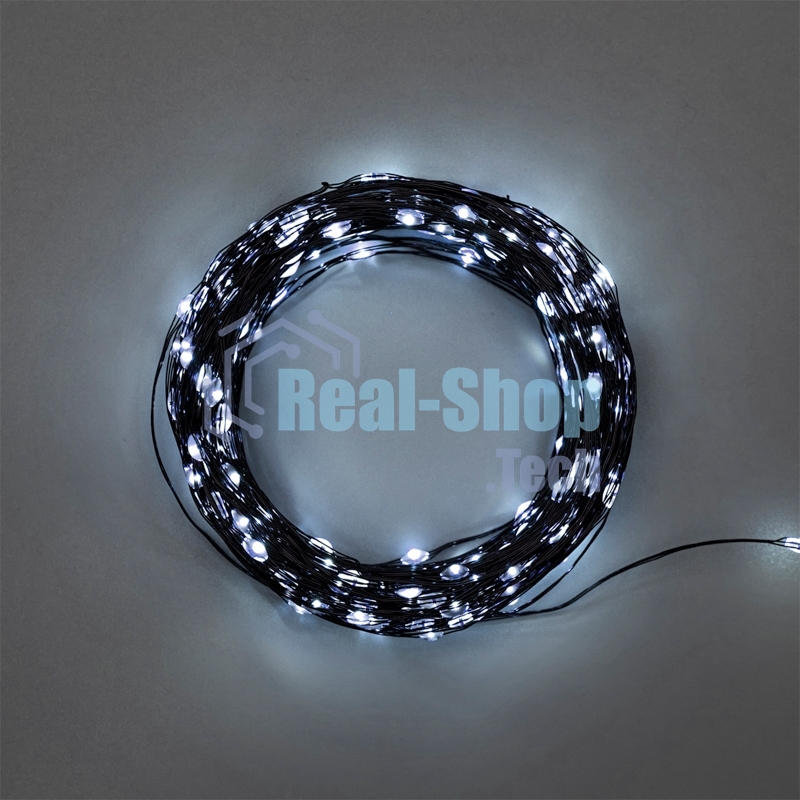 Гирлянда Роса с контроллером 20м, 200LED, IP20, 230В, зеленый провод, белое свечение 