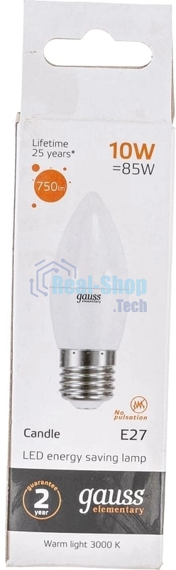 Лампа cветодиодная Gauss Elementary Свеча 10W 750lm 3000K E27 LED