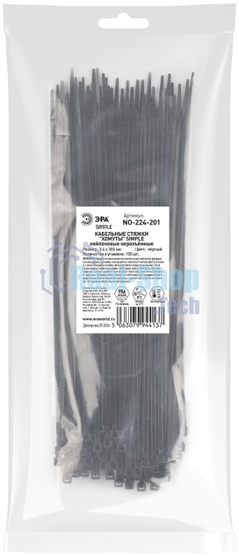 Хомут кабельный ЭРА Simple 3.6х300 NO-224-201 черный (уп. 100 шт)