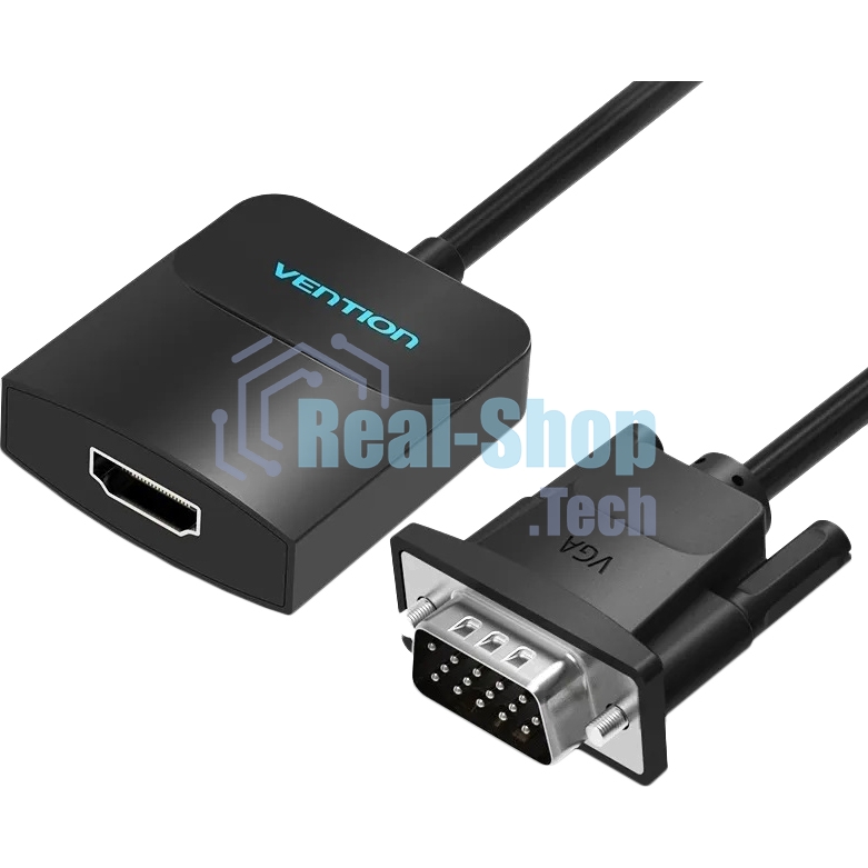 Мультимедиа конвертер Vention VGA + аудио > HDMI, гибкий, черный