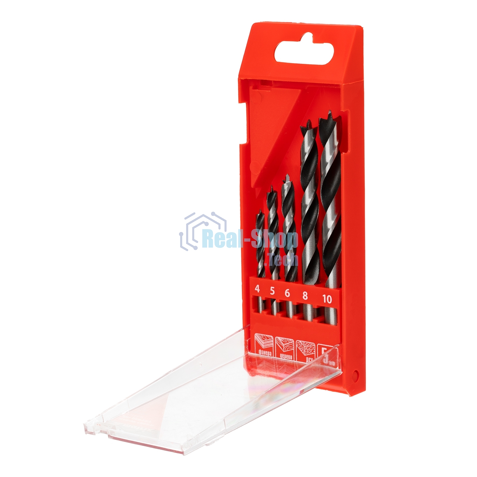 Набор сверл Matrix по дереву, 4-5-6-8-10 мм 5шт цилиндр, хвостовик, пластиковый