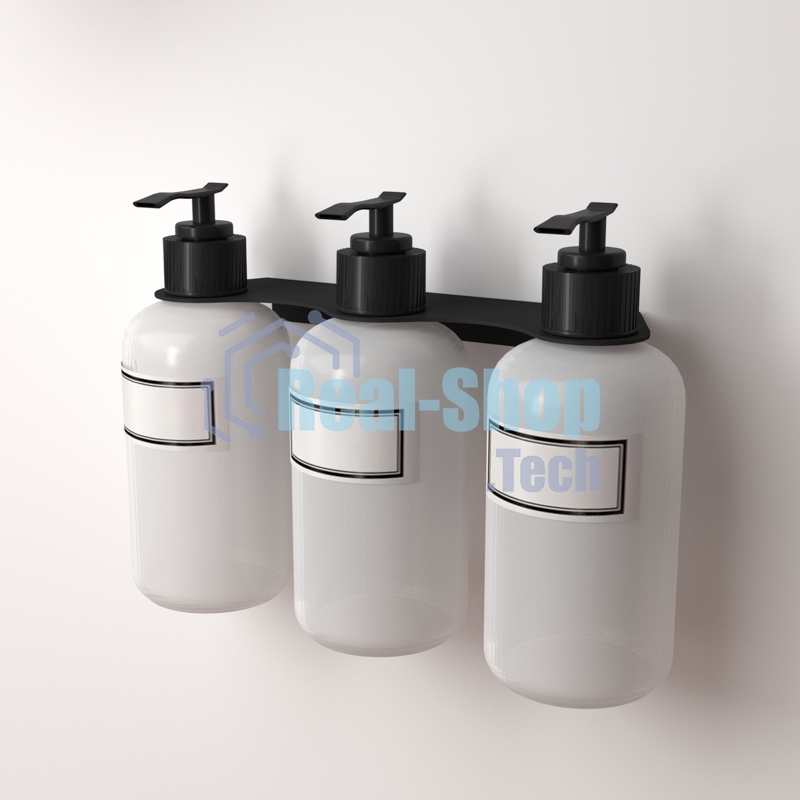 Держатель дозатора для жидкого мыла и шампуней Rexant на 3 флакона настенный, черный