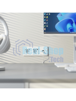 Розетка с заземлением, шторками и USB тип A+C (белый матовый)