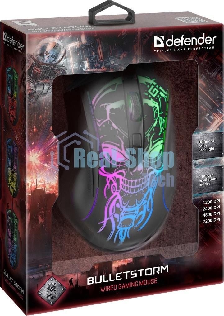 Мышь проводная Defender Bulletstorm GM-928 черный, 7200 dpi, USB, кнопки - 7