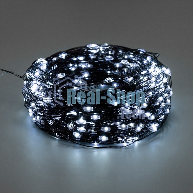 Гирлянда Роса с контроллером 20м, 200LED, IP20, 230В, зеленый провод, белое свечение 