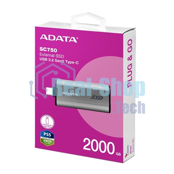 Внешний SSD ADATA SC750, 2TB, USB 3.2 Gen 2 Type-C, R/W 1050/1000, черный