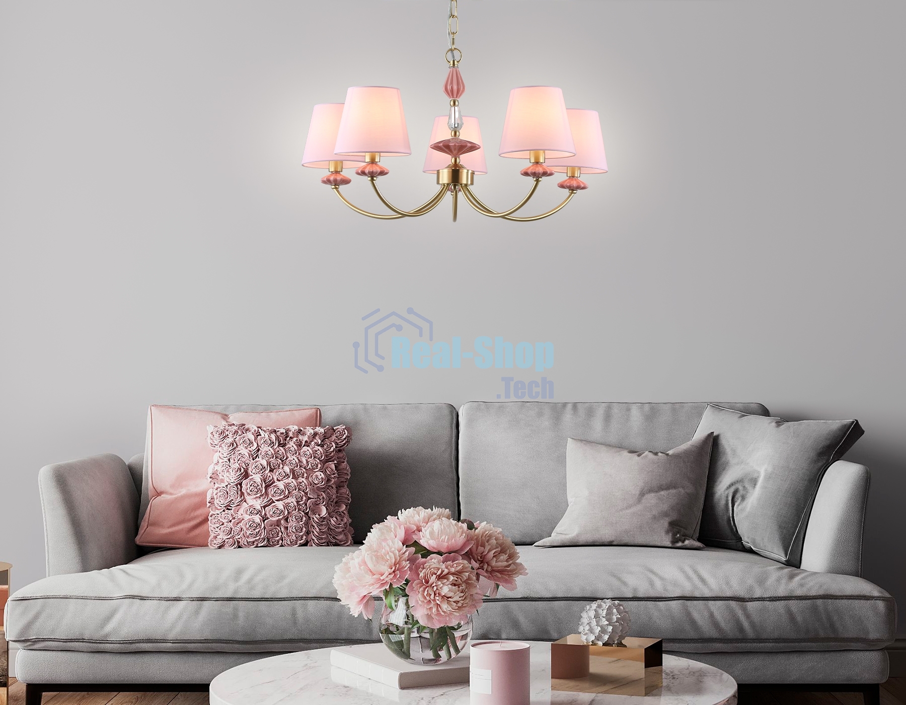 Люстра Ambrella light LH75024/5 GD/PI золото/розовый E14/5 max 40W D700*780