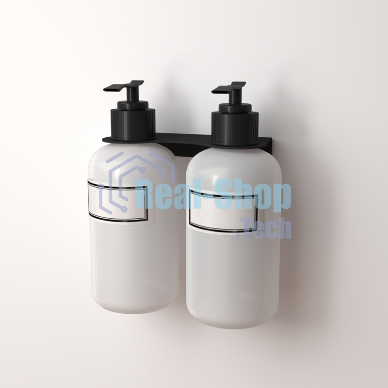 Держатель дозатора для жидкого мыла и шампуней Rexant на 2 флакона настенный, черный