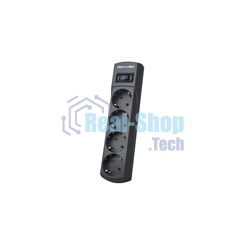 Сетевой фильтр ZIS (Pilot) m Max 4 розетки (евро с заземлением), 15А/3.3 кВа, автомат, 1.8 м, серый графит Surge protector Pilot m Max 4 euro outlets, 15А/3.3кВа, 1.8m