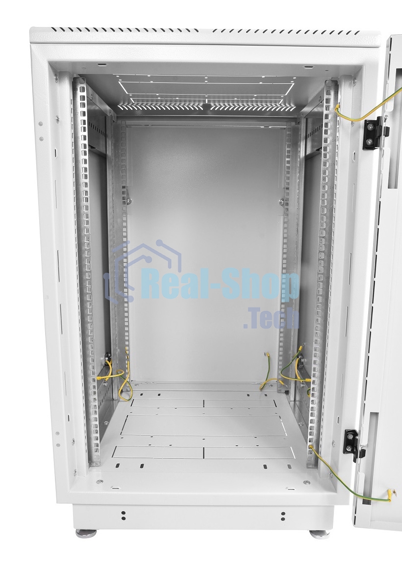 Шкаф коммутационный ЦМО ШТК-М-18.6.6-1ААА-9005 18U 600x600 мм пер. дв. стекл задн. дв. стал.лист 2 бок. пан. направл. под закл.гайки 270 кг черный