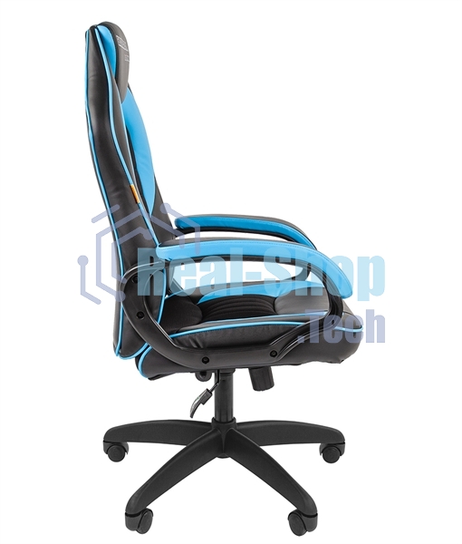 Кресло игровое Chairman game 16 экопремиум, черный/голубой