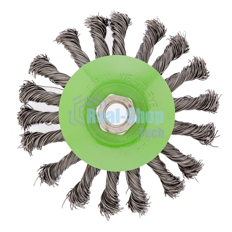 Щетка для УШМ Сибртех 115 мм, М14, Тарелка, крученая проволока 0,5 мм