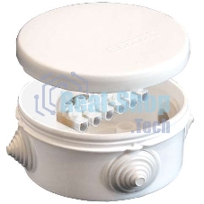 Коробка распр. ОП d90х45 4 выхода 4 гермоввода с клемм. 10А 6 контактов IP54 крышка защелкивающаяся бел. Epplast 140143