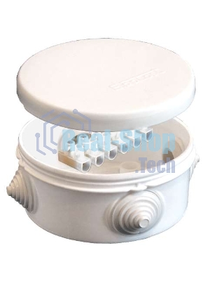 Коробка распр. ОП d90х45 4 выхода 4 гермоввода с клемм. 10А 6 контактов IP54 крышка защелкивающаяся бел. Epplast 140143