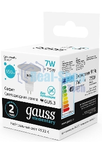 Лампа светодиодная LED Gauss 7Вт GU5.3 220В 4100К Elementary MR16 13527