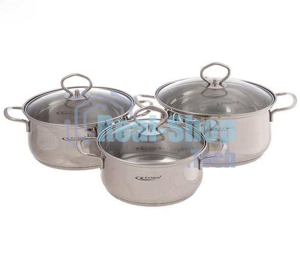 Набор кастрюль Катунь Лира КТ-CP-003, 6 пр, (3,2 л+4,2 л+5,2 л)