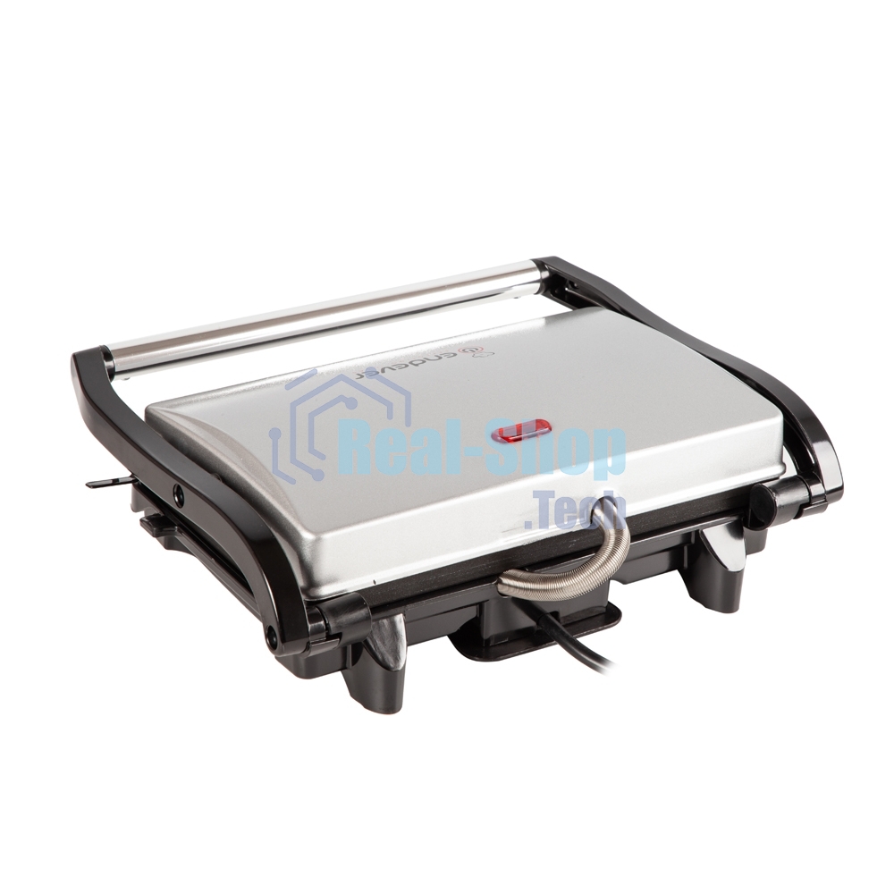 Гриль электрический Endever Grillmaster 115, 1500 Вт, авто терморегулятор, антипригарное покрытие, индикатор нагрева, серебристый/черный