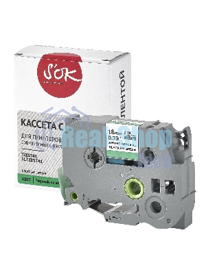 Кассета с лентой S'OK by Sakura Printing TZES741 для Brother, черный на зеленом, 18мм/8м, наклейка