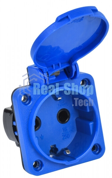 Розетка панельная IEK MAGNUM PSN71-016-3-2-44-K07 2P+PE 16А IP44 РП11-3 с защ. крышкой с заземл. син.