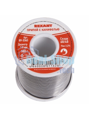 Припой с канифолью Rexant, 500 г, Ø1.0 мм, (олово 60%, свинец 40%), катушка