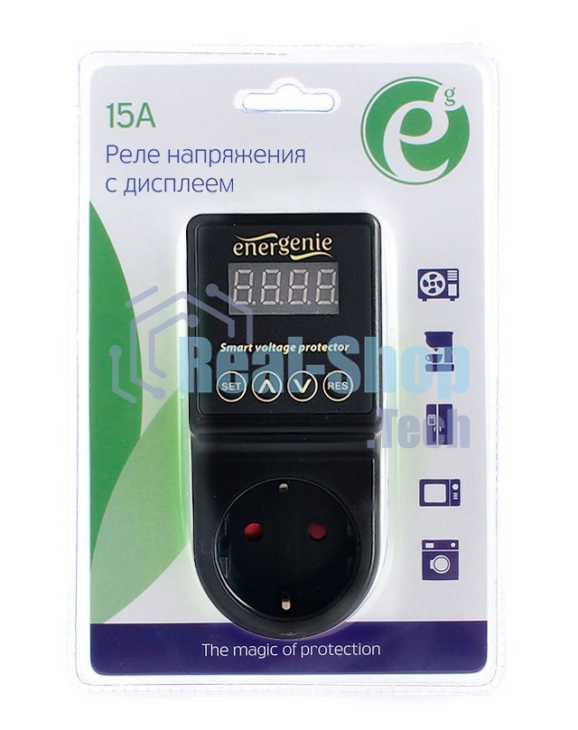 Реле напряжения c дисплеем Energenie EHB8-3, 15A, черное