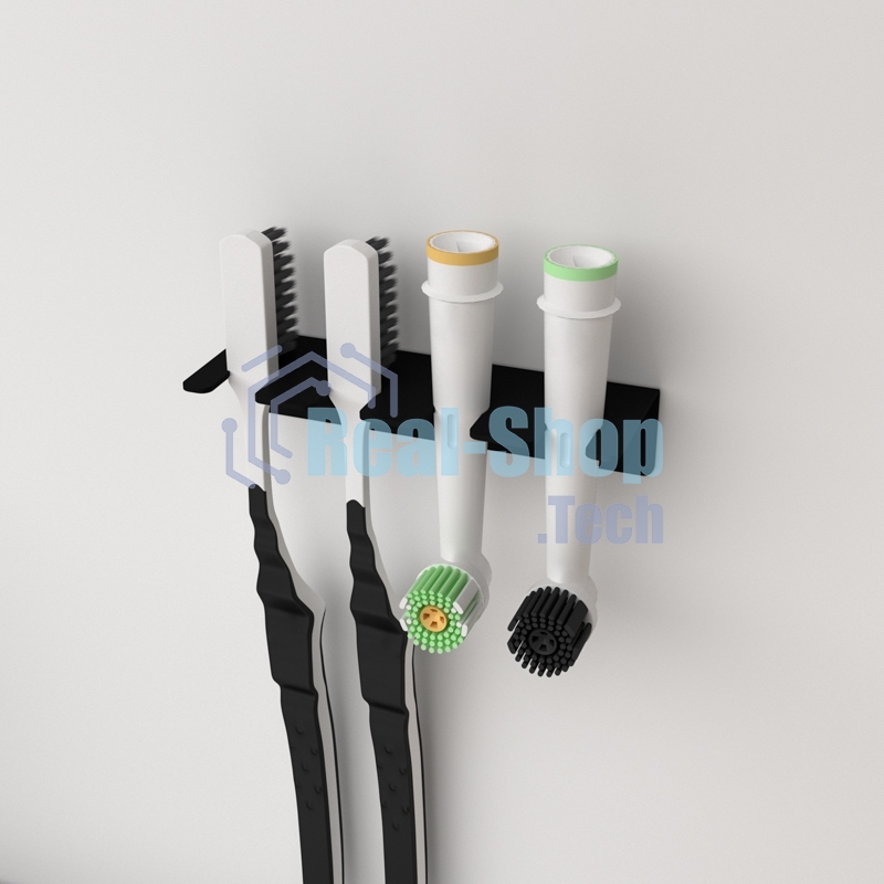 Держатель Rexant для хранения зубных щеток и насадок, монтаж без сверления, черный