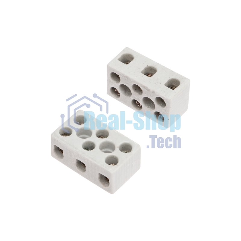 Клемма керамическая винтовая Rexant 4 мм² 3 пары контактов с крепежным отверстием (100 шт./уп.)