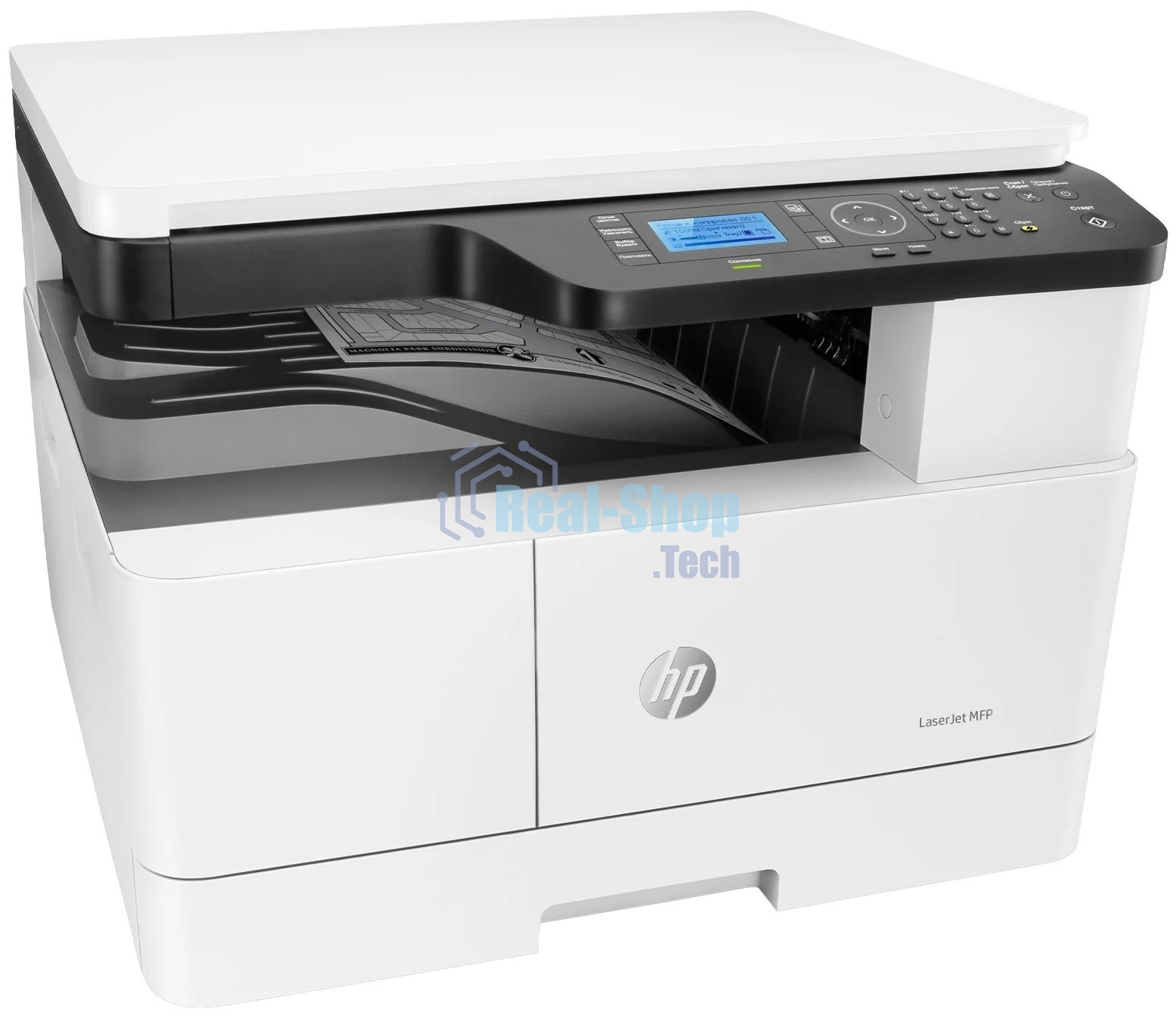 МФУ лазерное HP LaserJet MFP M438n (8AF43A), A3, ч/б, печ. до 22 стр/мин. (А4) до 12 стр/мин. (А3), 1200 x 1200 dpi (печать), 600x600dpi (скан.), USB, RJ-45