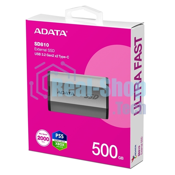 Внешний SSD ADATA SD810, 500 Gb, USB 3.2 Gen 2x2 Type-C, R/W 2000/2000, серебристый