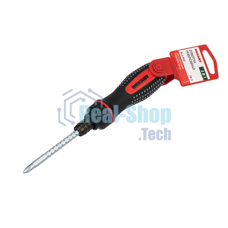 Отвертка реверсивная комбинированная Rexant двухсторонний стержень 120 мм (крестовая PH 2, шлицевая SL 6 мм), двухкомпонентная рукоятка