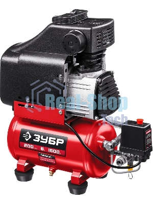 Компрессор воздушный безмасляный, 200 л/мин, 6 л, 1500 Вт, Зубр