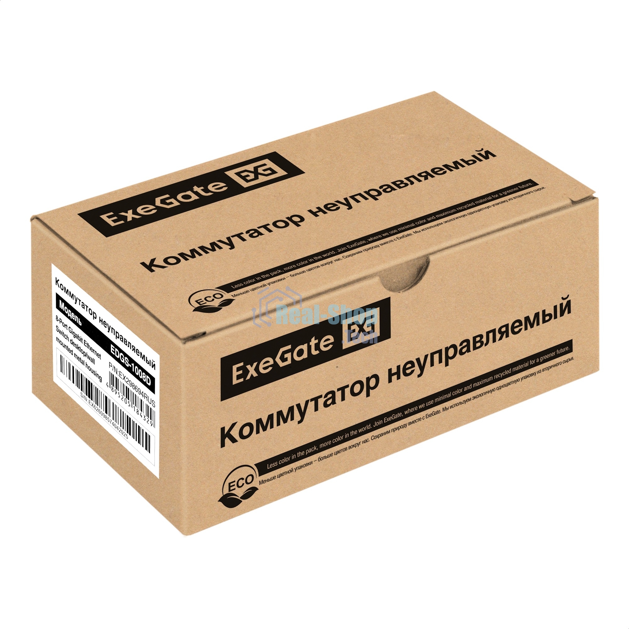 Коммутатор неуправляемый ExeGate EDGS-1008D (8-портовый гигабитный UTP 10/100/1000 Base-T, металлический корпус, с функцией энергосбережения (Green Ethernet Technology), настольный/настенный))