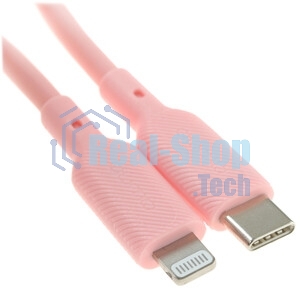 Кабель QUMO, MFI С94, Type-C на MFI Apple 8 pin, силиконовый, 1м, 2,22A, 9V, 20W, PD (розовый)