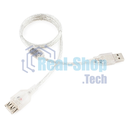 Кабель-удлинитель USB2.0 Pro Cablexpert CCF-USB2-AMAF-TR-0.75M, AM/AF, 0,75м, экран, 2феррит.кольца, прозрачный, пакет
