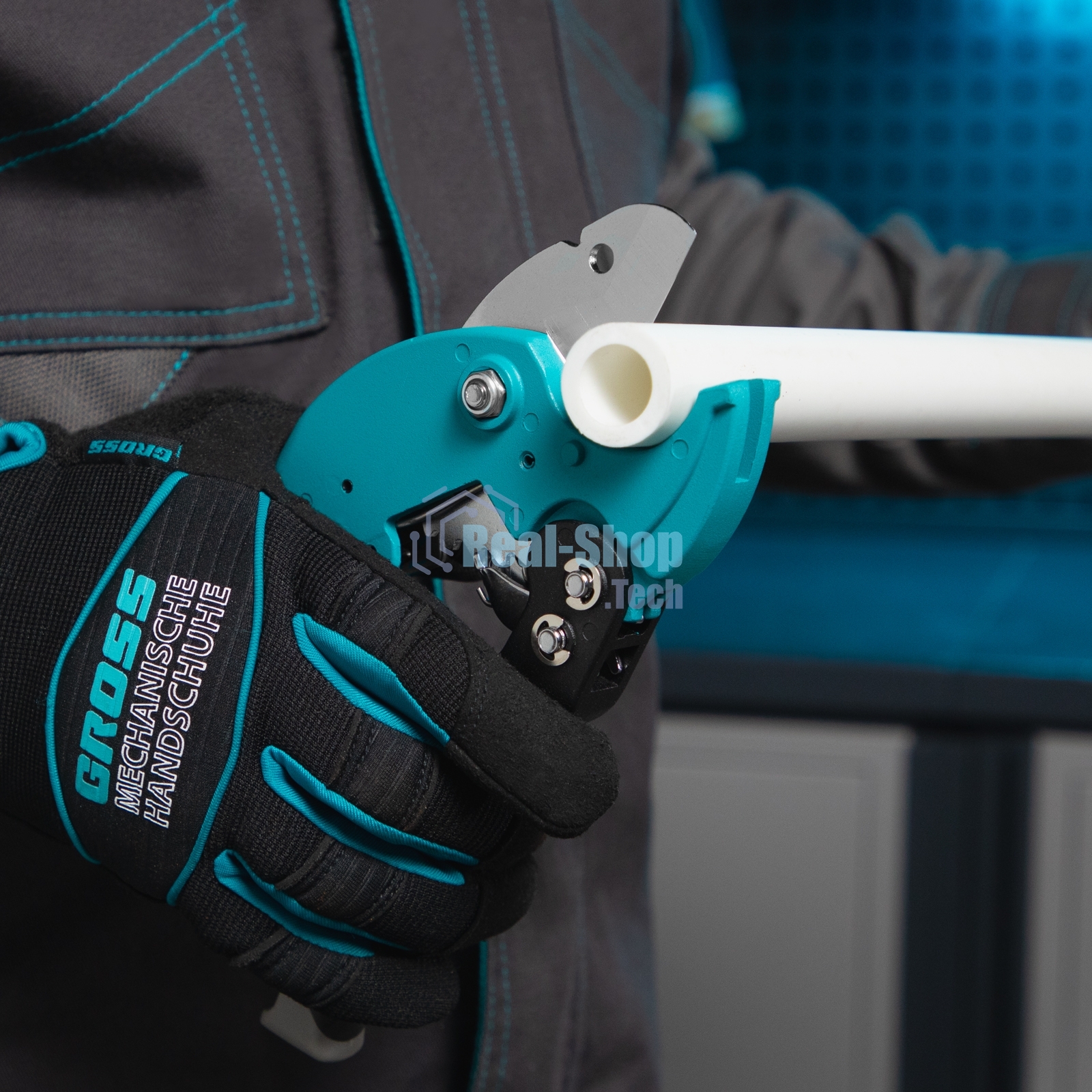 Ножницы для резки Gross 78420 изд. из ПВХ, D - до 36 мм, 2-х комп. рук-ки, рабочий стол для плоских изд.