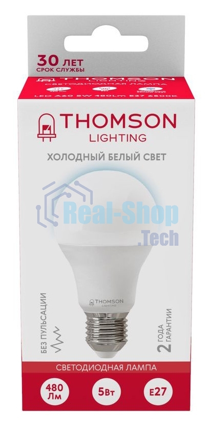 Лампа cветодиодная LED Thomson TH-B2300 E27, груша, 5Вт, 6500К, белый холодный, 1 шт.