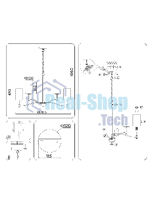 Люстра Ambrella light LH56054/6+3 BS/FR латунь/белый матовый E14*9 max 40W D765*1060