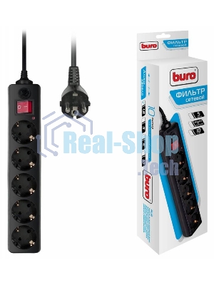 Сетевой фильтр Buro 500SH-1.8-B 1.8 м, 5 розеток, черный, коробка