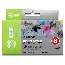 Картридж струйный Cactus СS-CLI8C/M/Y голубой/пурпурный/желтый (36 мл) для Canon MP470/500/530/600/800/810/830/970/MX850/iP4200/4300/520