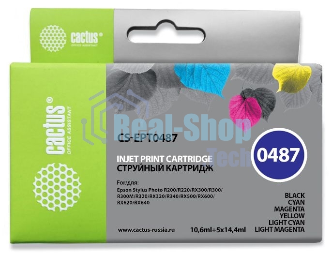 Картридж струйный Cactus CS-EPT0487 многоцветный (88 мл) для Epson Stylus Photo R200/R220/R300/R320/R340/RX500/RX600/RX620/RX640