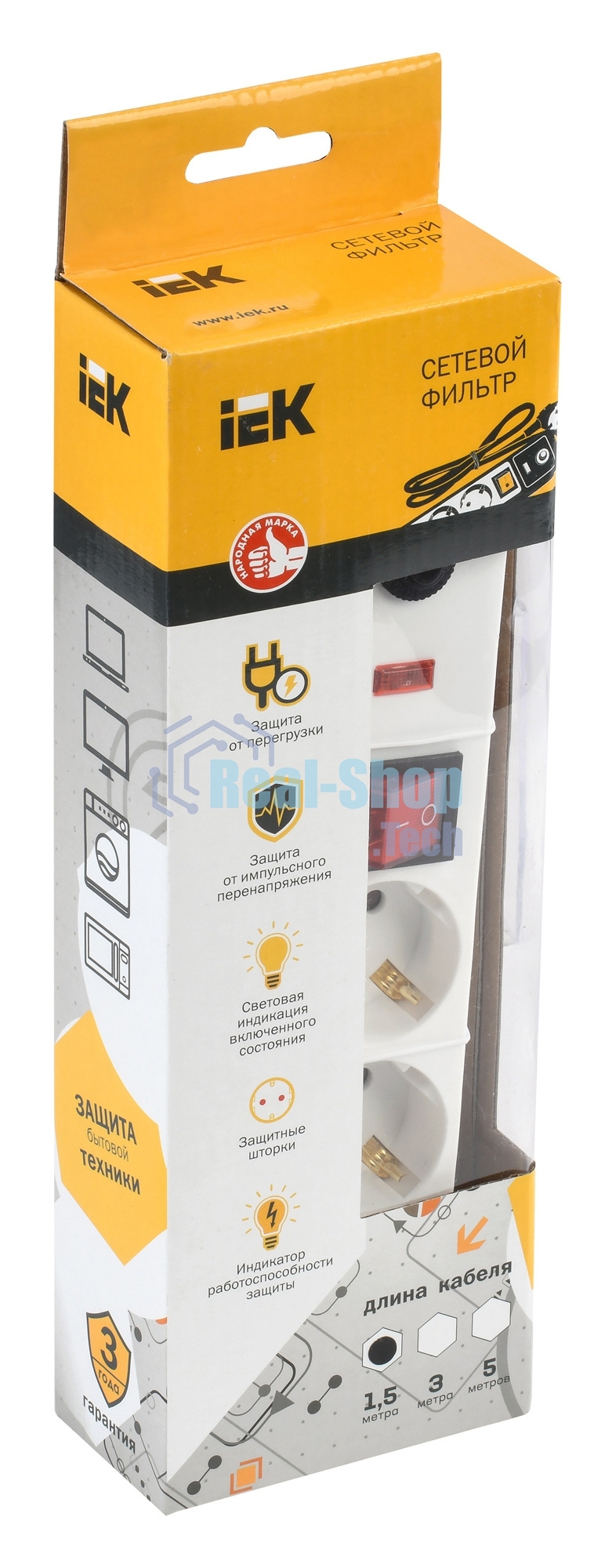 Сетевой фильтр Iek WFP10-16-03-01-N СФ-03К-выкл. 3 места 2Р + PE/1,5 метра 3х1 мм2