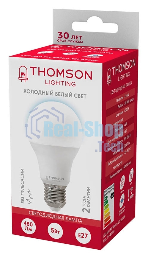 Лампа cветодиодная LED Thomson TH-B2300 E27, груша, 5Вт, 6500К, белый холодный, 1 шт.