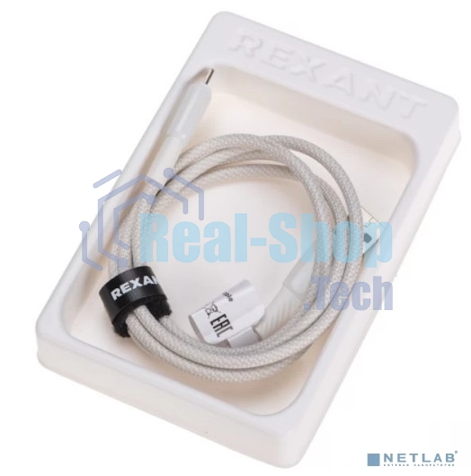 Кабель USB-A – Type-C, 5А, 100Вт, 1м, в белой нейлоновой оплетке Rexant