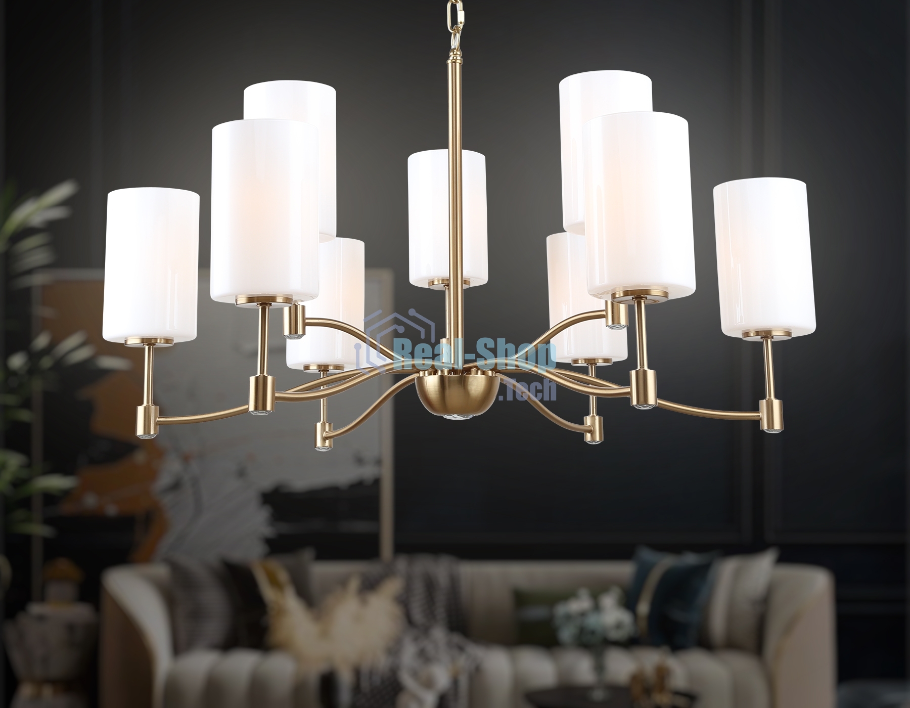 Люстра Ambrella light LH56054/6+3 BS/FR латунь/белый матовый E14*9 max 40W D765*1060