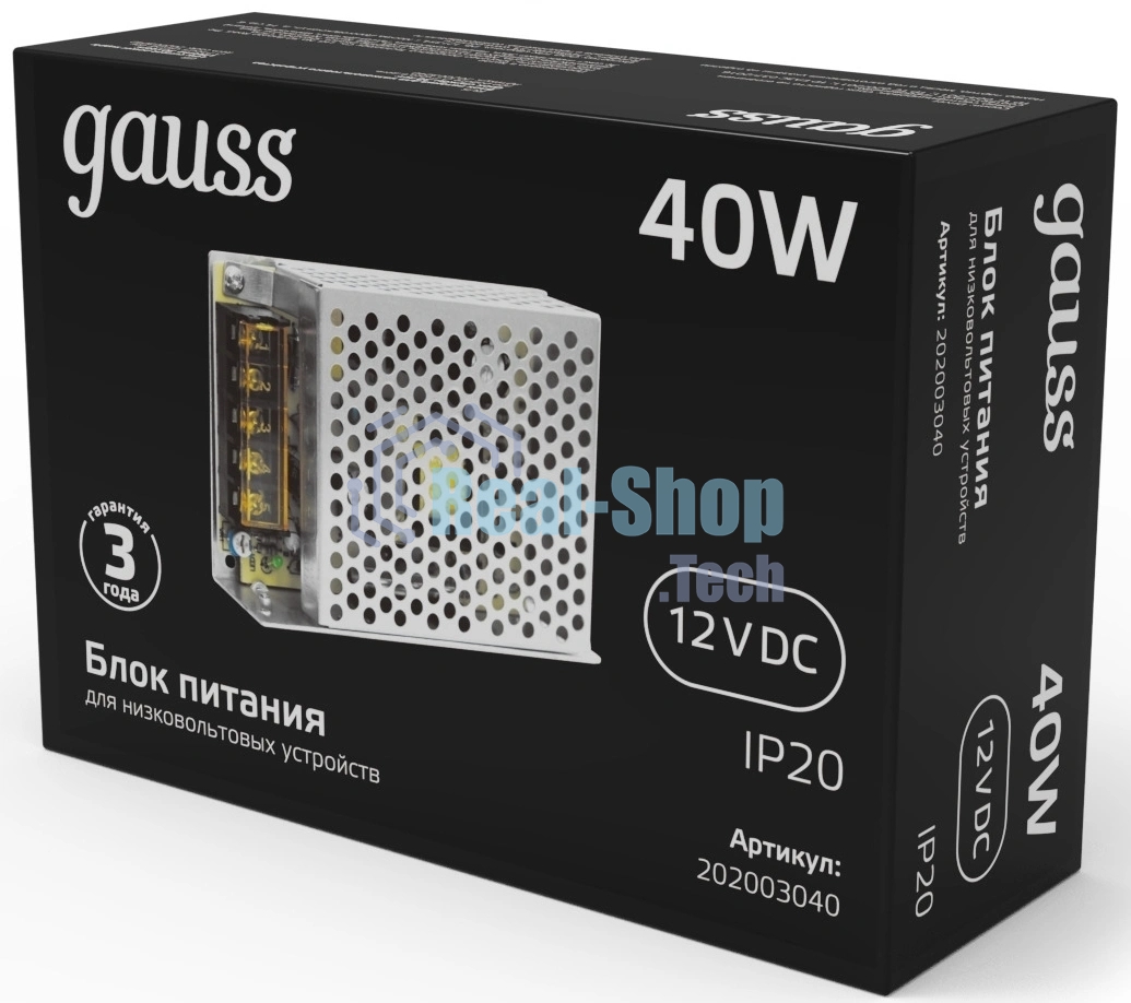 Блок питания Gauss 202003040 встраив. для лен.светод. черный