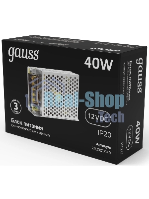 Блок питания Gauss 202003040 встраив. для лен.светод. черный