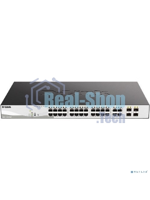 Коммутатор настраиваемый L2 D-Link DGS-1210-28MP/F4A с 24 портами 10/100/1000Base-T и 4 комбо-портами 100/1000Base-T/SFP (24 порта PoE 802.3af/at, PoE-бюджет 370 Вт)