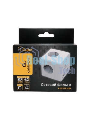 Сетевой фильтр Cablexpert Cube, CUBE-4-СU3-W, 4 р, 16А, 1xType-C PD, 3хUSB, ур. защиты 2+, белый, коробка
