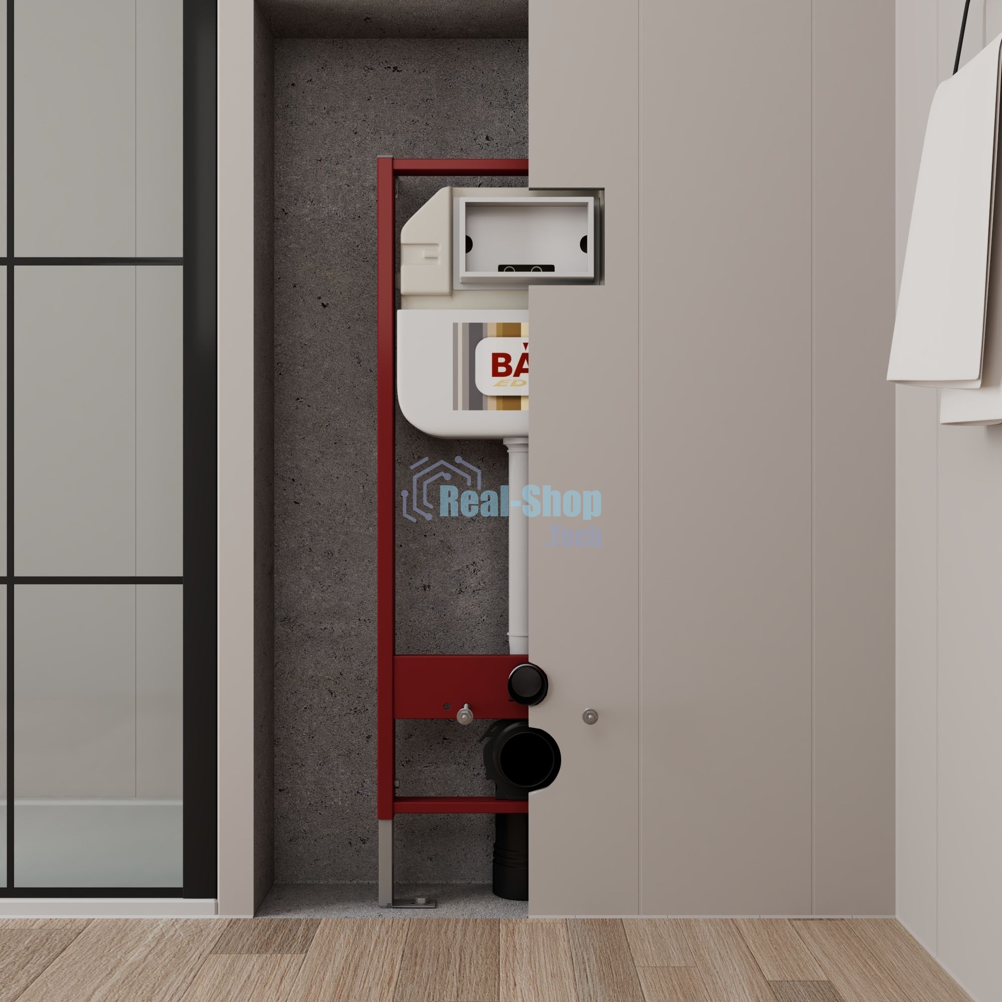 Комплект BAU 6 в 1: рамная инсталляция, унитаз подвесной безободковый Bau Dream 53, сиденье дюропласт микролифт, кнопка смыва BAU Soul, хром